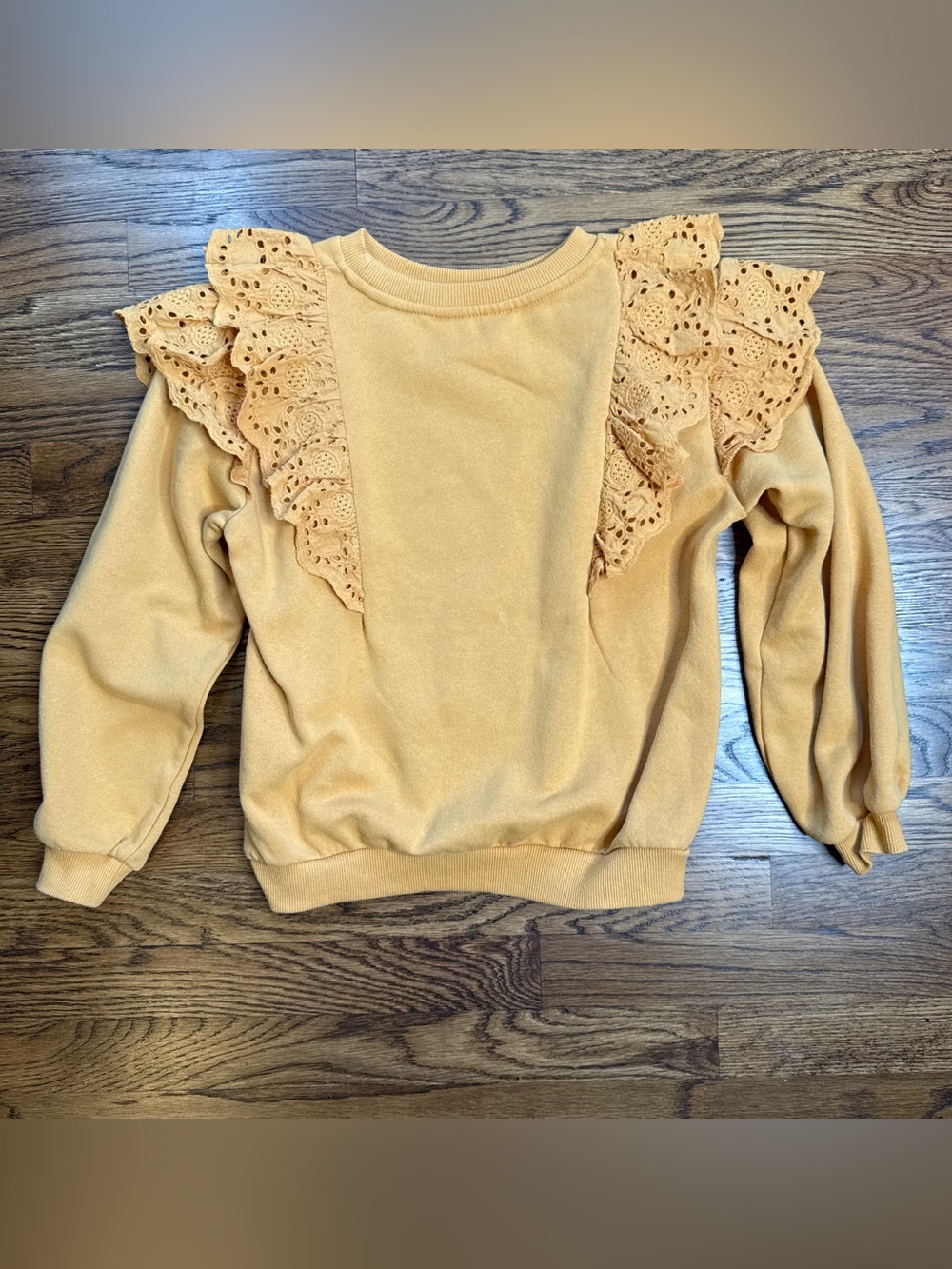 H&M Girls Mustard Eyelet Ruffle Long Sleeve Casual Sweatshirt Size 8-10